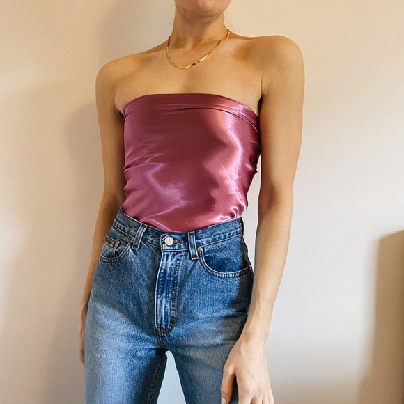 Satin Pink Mauve Magenta Silky Scarf Top - Picture 5 of 8